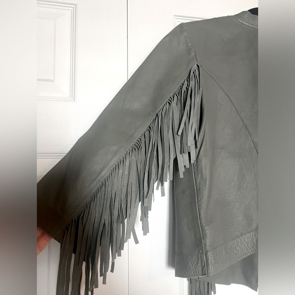 NWOT Cleobella cropped leather fringe jacket in seafoam - Picture 8 of 13